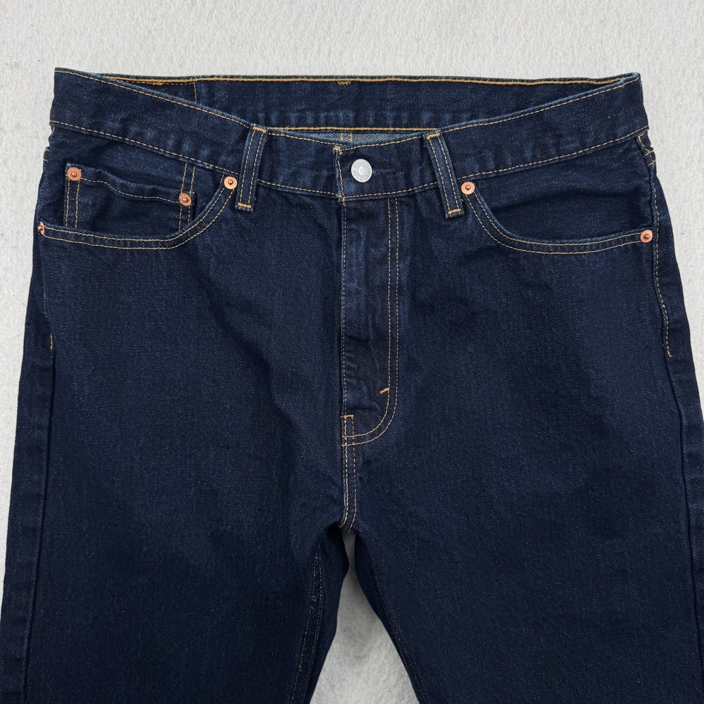 Levis 505 Regular Fit Straight Leg Jeans Men 36x29 Dark Indigo Blue Denim Casual